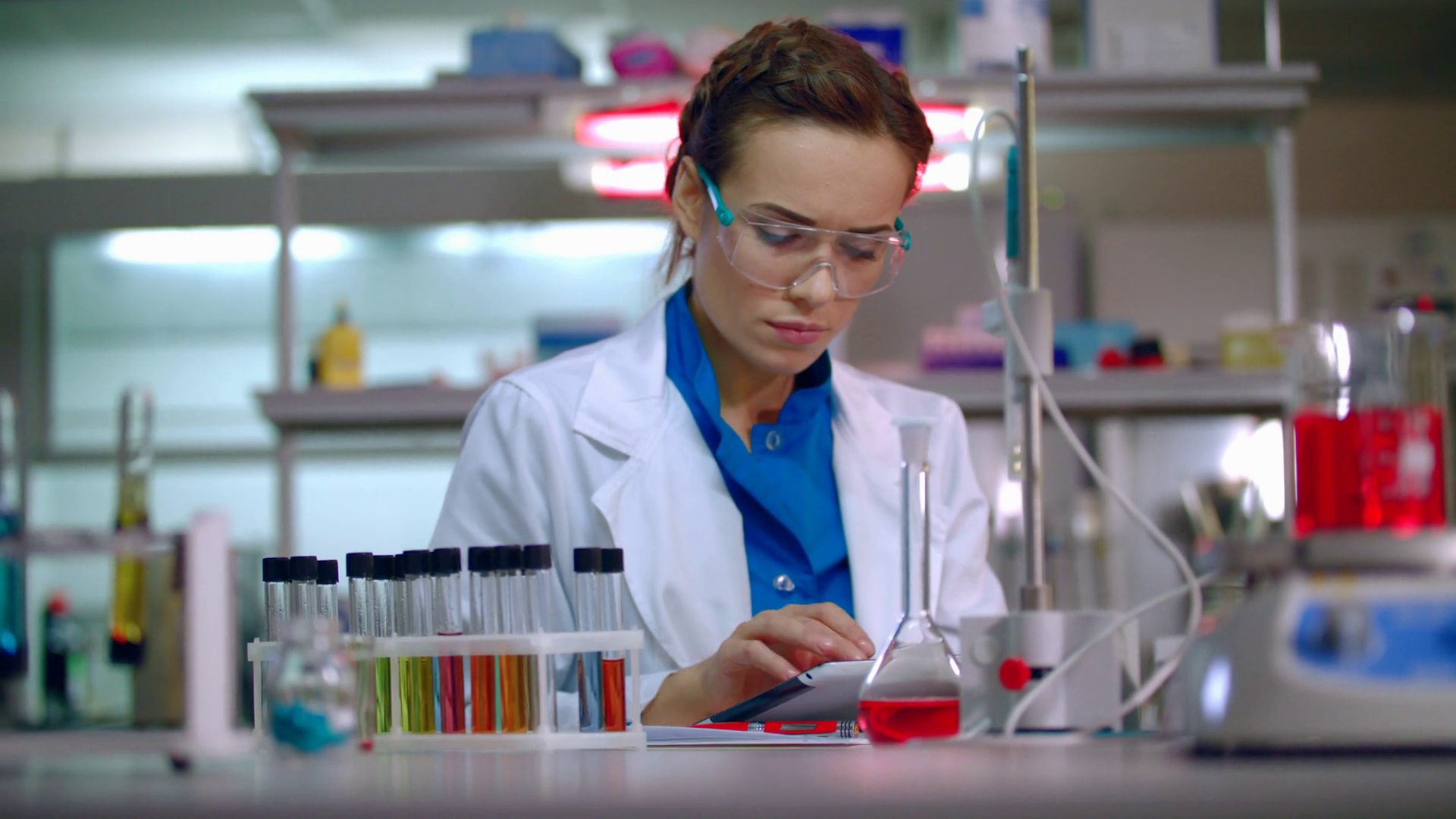 female scientist working with scientist tablet woman scientist using tablet computer in modern laboratory scientist woman working in lab scientific research on tablet pc at research lab hg7wk3fzcx thumbnail 1 (1)